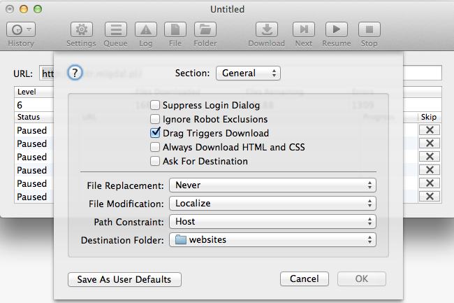 Site Sucker Configuration